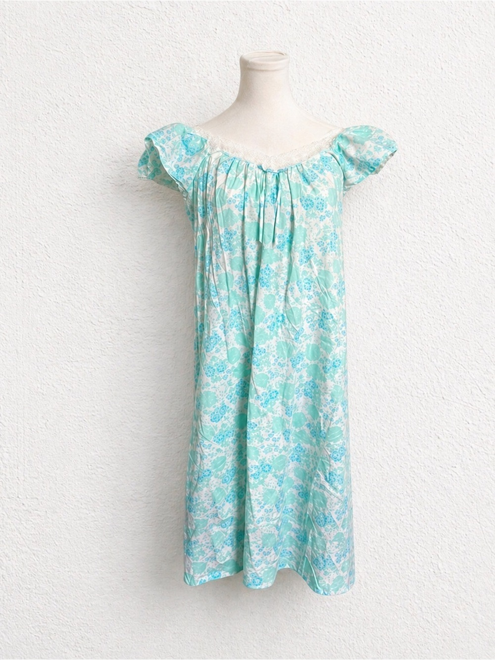 Vintage French country Floral nightie slip - Light Blue babydoll M